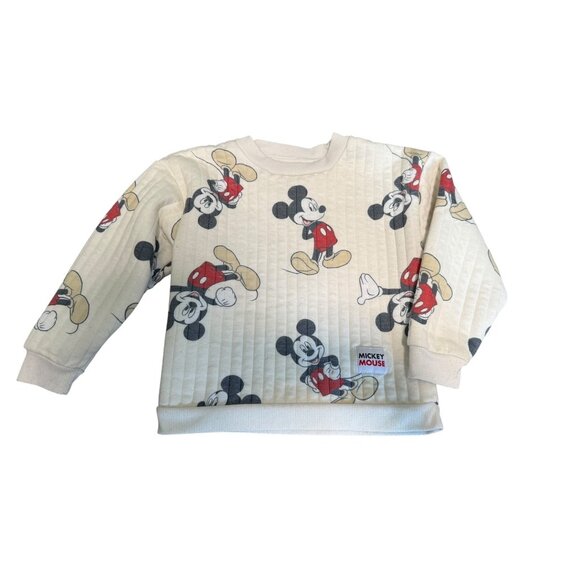 Mickey Mouse Quilted Sweatshirt For Kids Size 5 Disney Beige & Red Design Ribbed - Picture 1 of 5